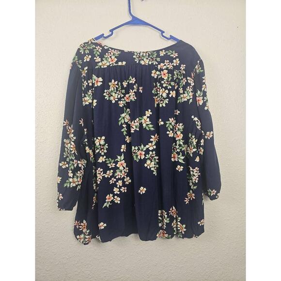 St. John's Bay 3X Floral Peasant Top Long Sleeves Gathered Neckline - Picture 3 of 6